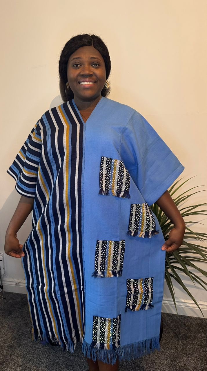 Iyadunni Kehinde wears a DCK Fashions design in Aso Oke, the handwoven fabric. Photograph: Supplied