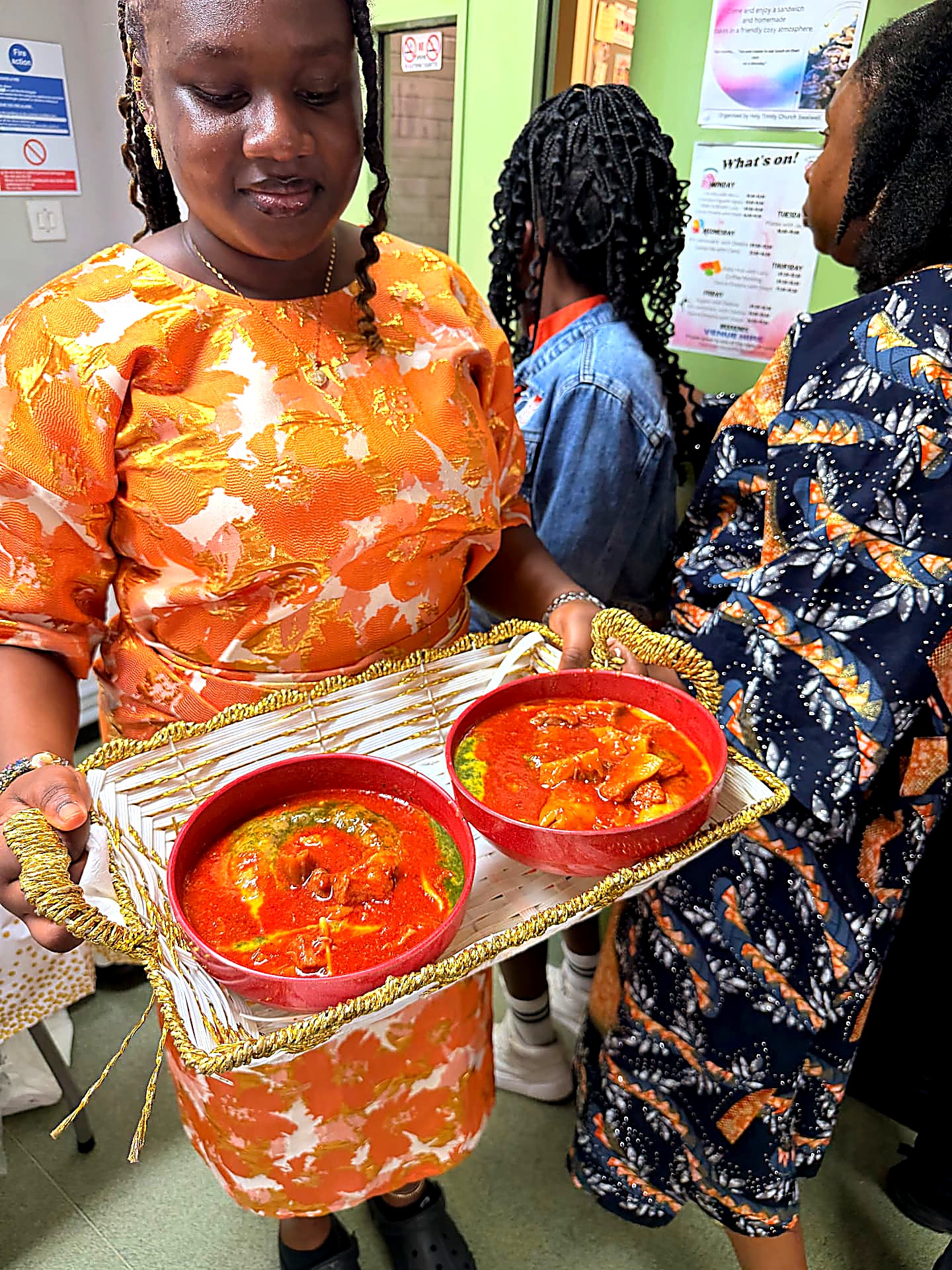 Bowls of freshly prepared amala with ewedu, gbegiri and assorted meats served to guests at the 10th Amala Summer Gbedu Festival in Gateshead.