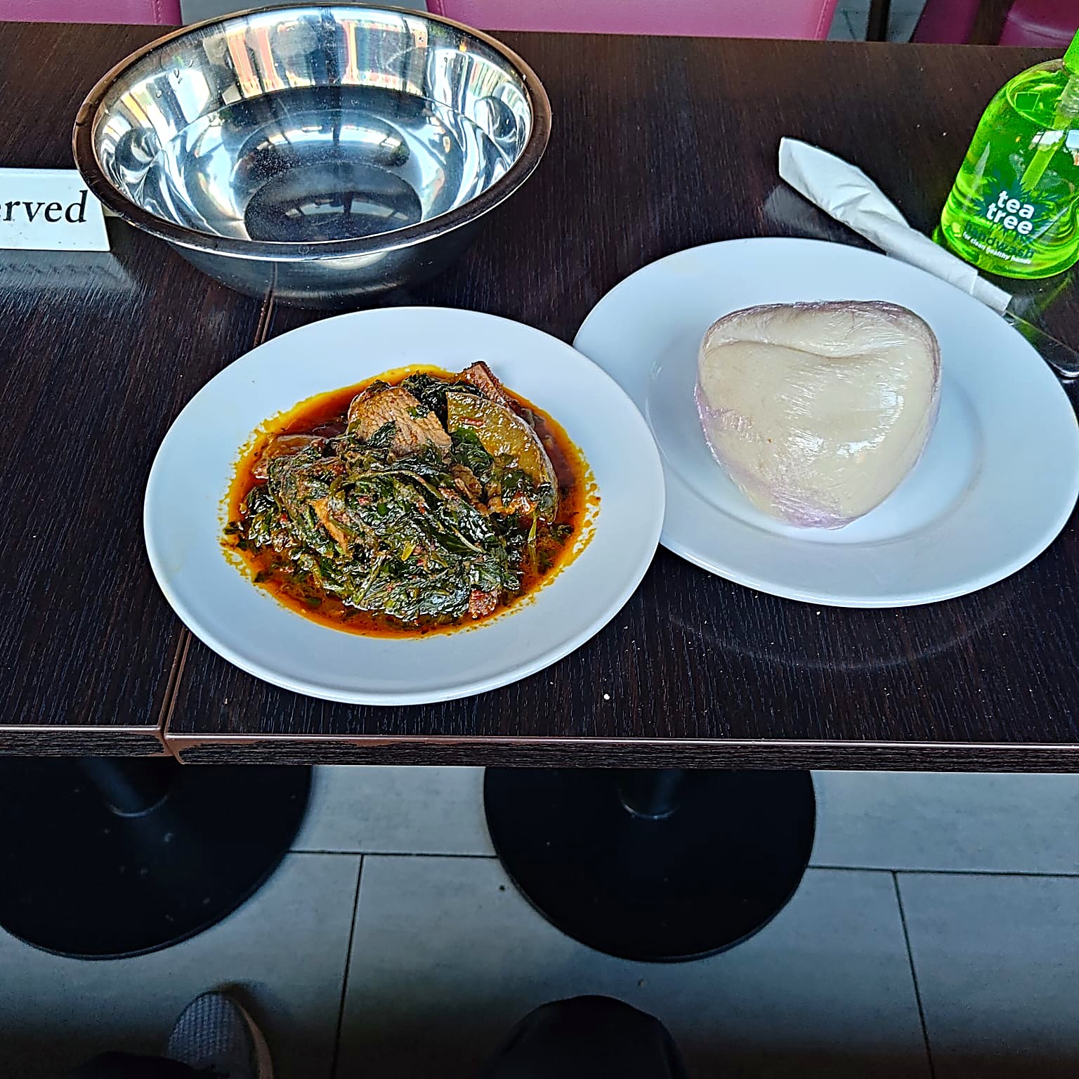Kenny’s first African meal: pounded yam with beef and vegetable soup at Dining Oasis Restaurant, Newcastle. Photograph: Supplied
